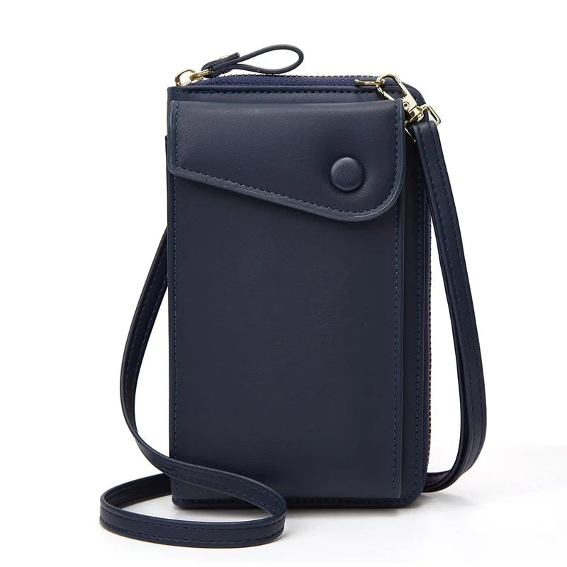 Women Crossbody Bag PU Leather Single Shoulder Classic Casual Soild Card Clip