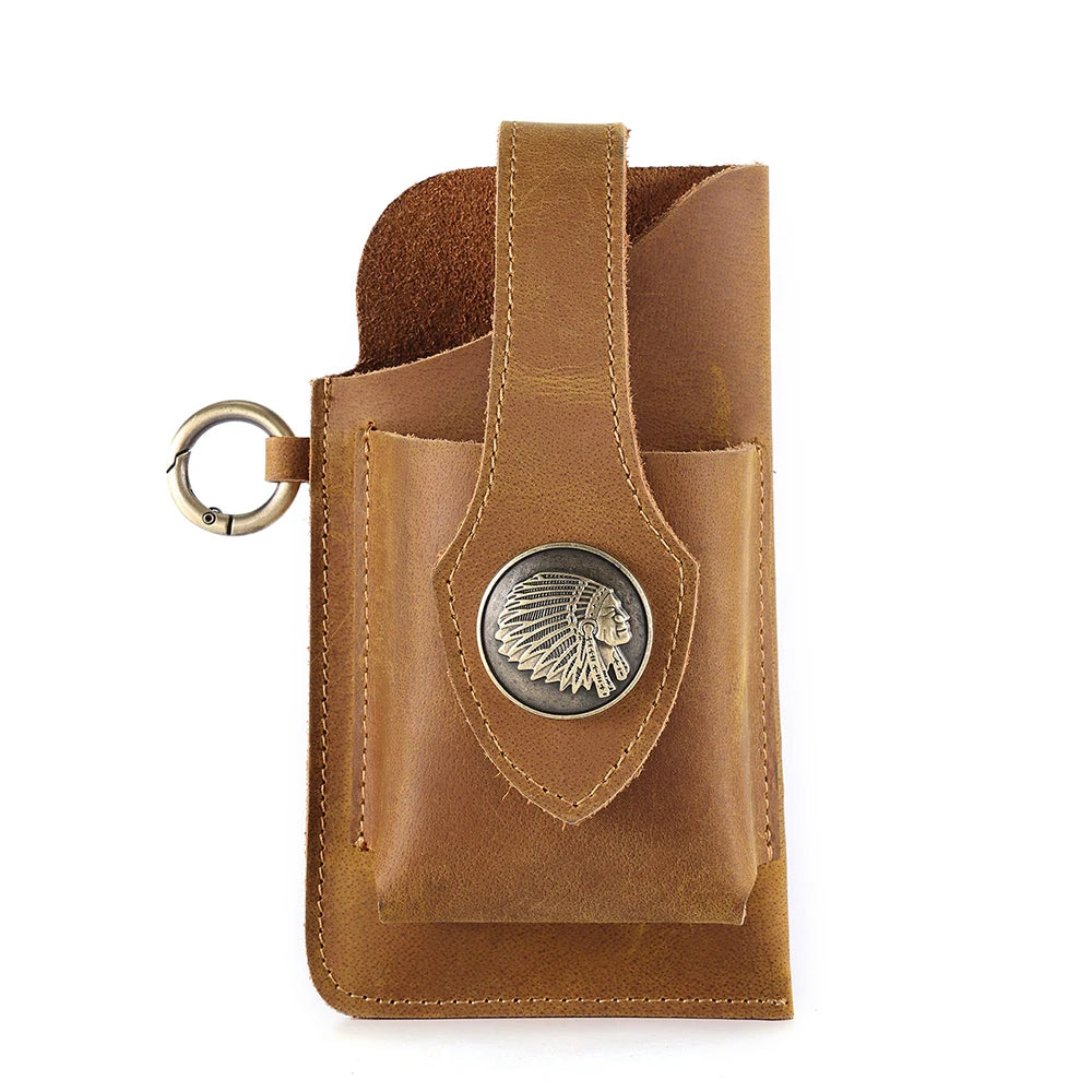 Crazy Horse Leather Man Bag Outdoor Sports Belt Waist Bag