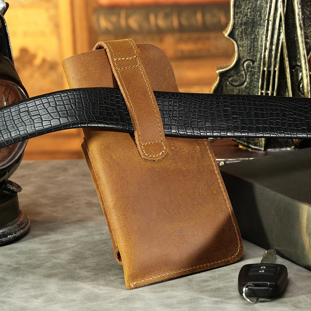Crazy Horse Leather Man Bag Outdoor Sports Belt Waist Bag