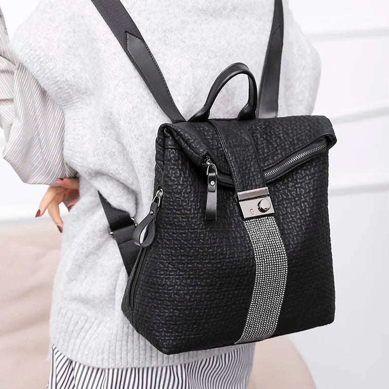 Women Leather Backpack High School Travel Bagpack