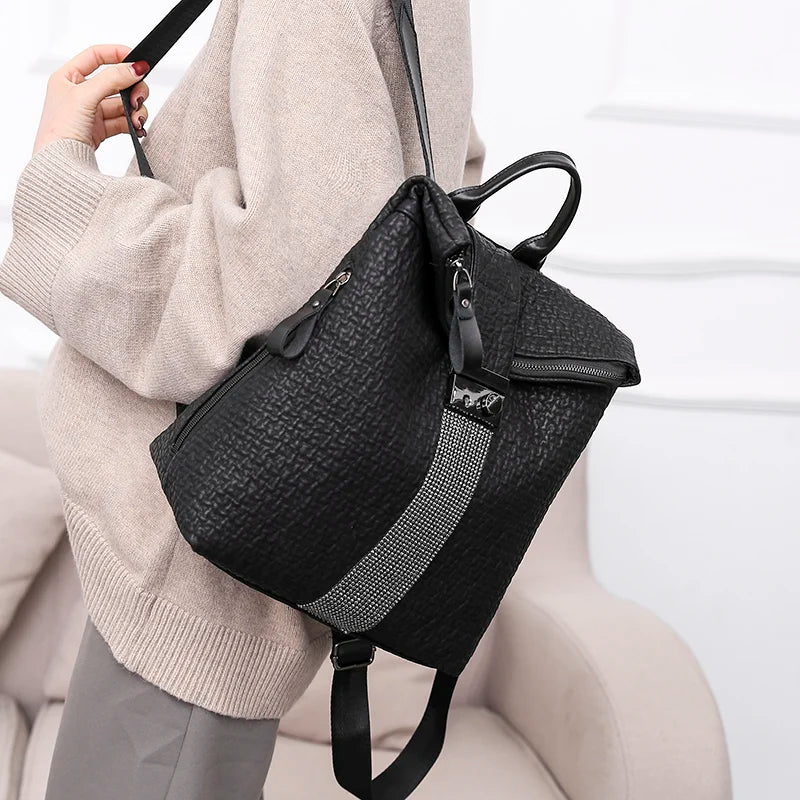 Women Leather Backpack High School Travel Bagpack