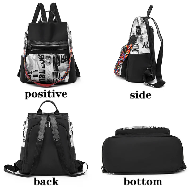 Antitheft Water Repellent Backpack Oxford PU Contrast Stitching