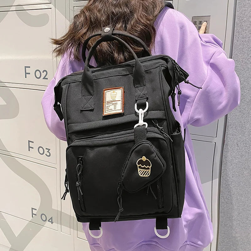 Multifunctional Women's Nylon Backpack Laptop School Handbag