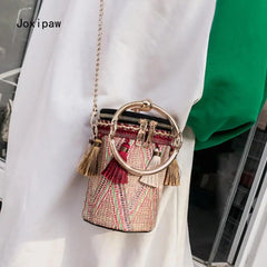 National Style Woven Bag, Women's Small Shoulder Bag with Tassel