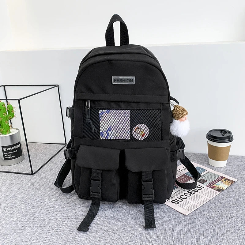 Panelled Waterproof Nylon Women Backpack for Teenage Girls
