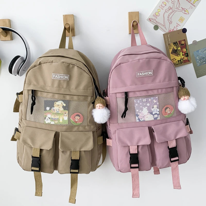 Panelled Waterproof Nylon Women Backpack for Teenage Girls