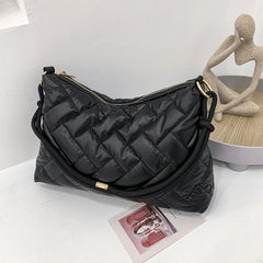 Nylon Down Shoulder Bag Plaid Crossbody Tote for Women