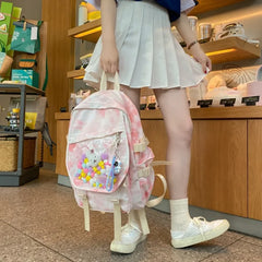 Nylon PVC Girl Backpack Tie-dye Style Schoolbag