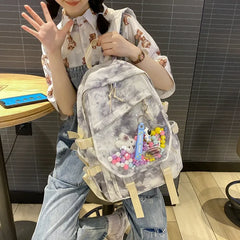Nylon PVC Girl Backpack Tie-dye Style Schoolbag