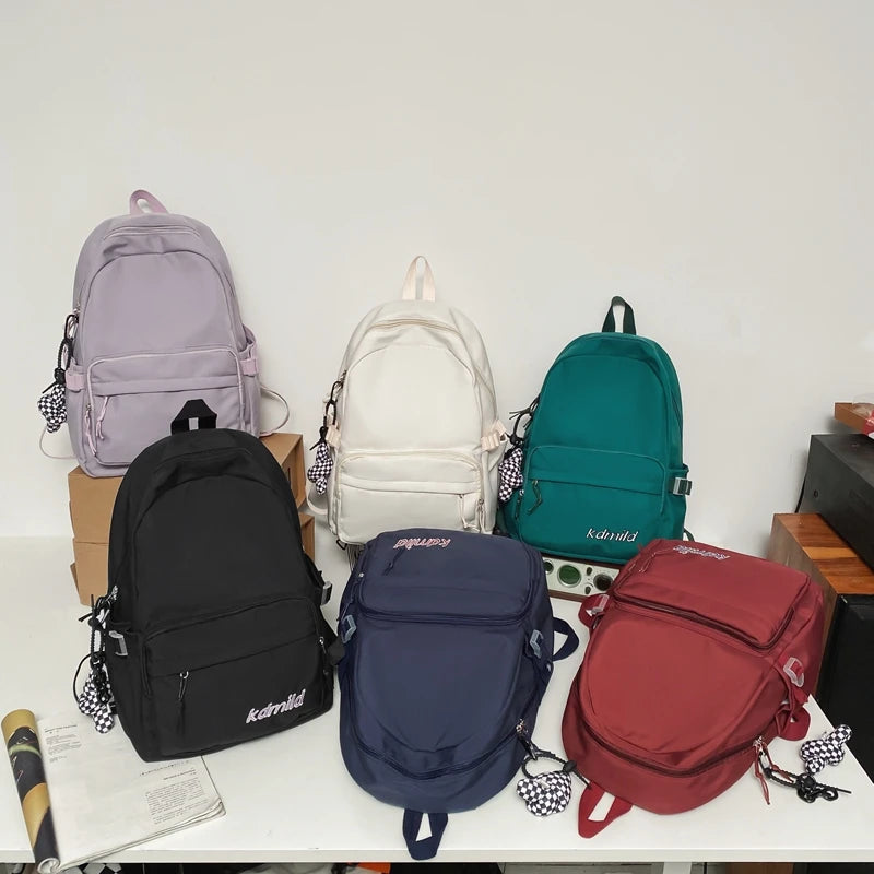 Nylon Women Backpack Female Letter Embroidery Travel Bag Preppy Schoolbag
