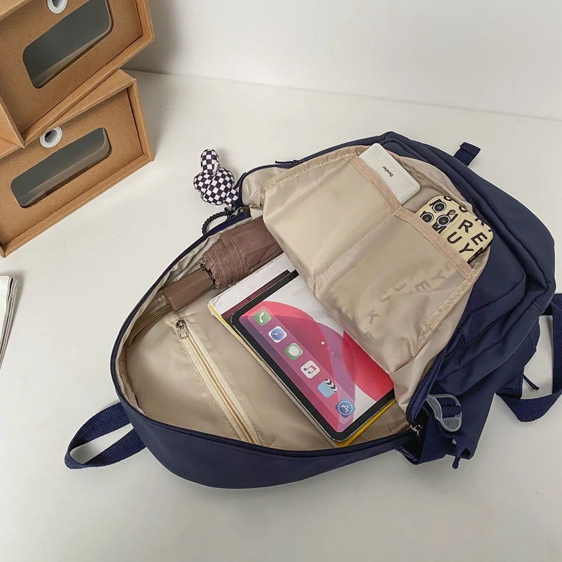 Nylon Women Backpack Female Letter Embroidery Travel Bag Preppy Schoolbag