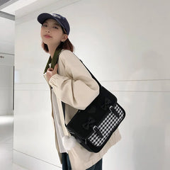 Plaid Nylon Women's Backpack School Bag High Travel Rucksack Student