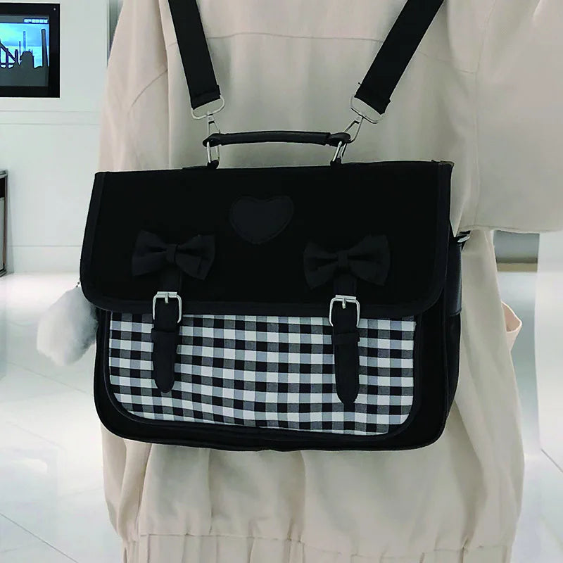 Plaid Nylon Women's Backpack School Bag High Travel Rucksack Student
