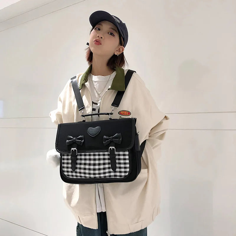 Plaid Nylon Women's Backpack School Bag High Travel Rucksack Student