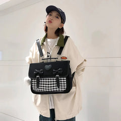 Plaid Nylon Women's Backpack School Bag High Travel Rucksack Student