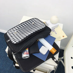 Plaid Nylon Women's Backpack School Bag High Travel Rucksack Student