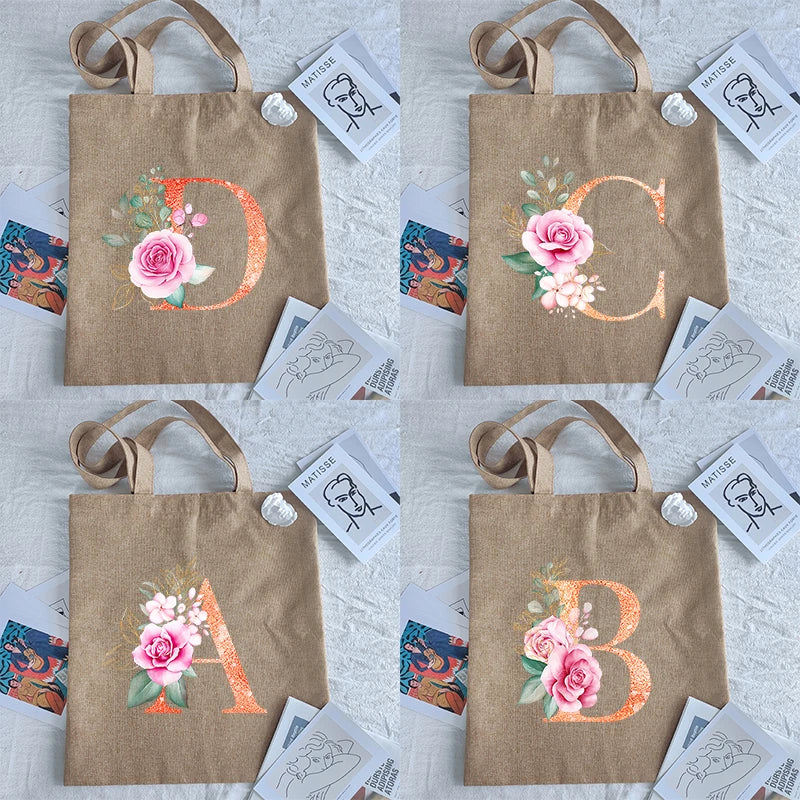 Orange Letter Print Women Shopping Tote Eco Bag Handbags Student Shopper