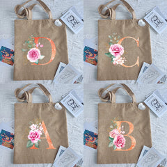 Orange Letter Print Women Shopping Tote Eco Bag Handbags Student Shopper