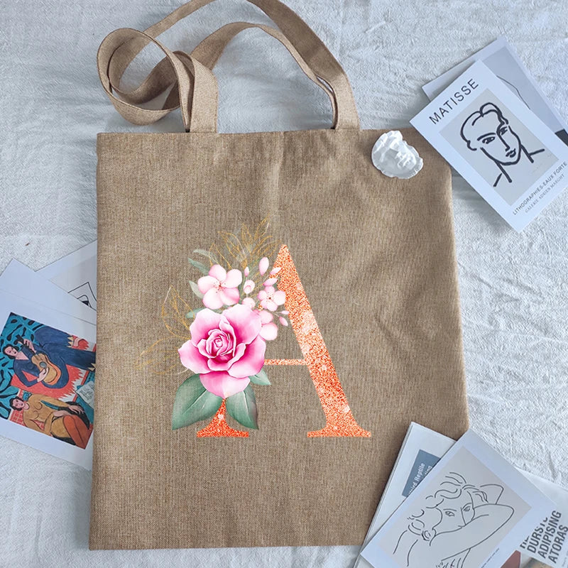 Orange Letter Print Women Shopping Tote Eco Bag Handbags Student Shopper