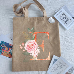 Orange Letter Print Women Shopping Tote Eco Bag Handbags Student Shopper