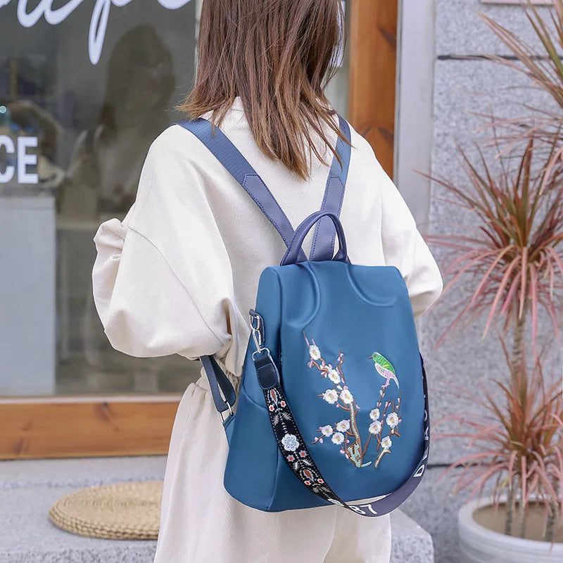 Oxford Anti-theft Women Backpack Embroidery School Bag Large Capacity