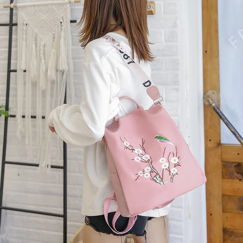 Oxford Anti-theft Women Backpack Embroidery School Bag Large Capacity