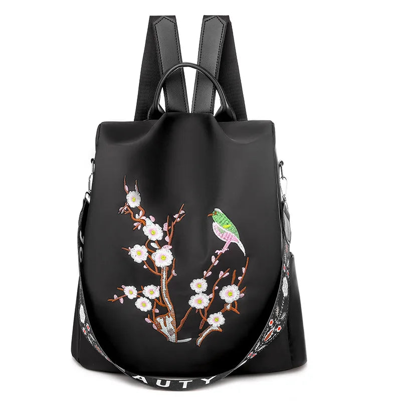 Oxford Anti-theft Women Backpack Embroidery School Bag Large Capacity