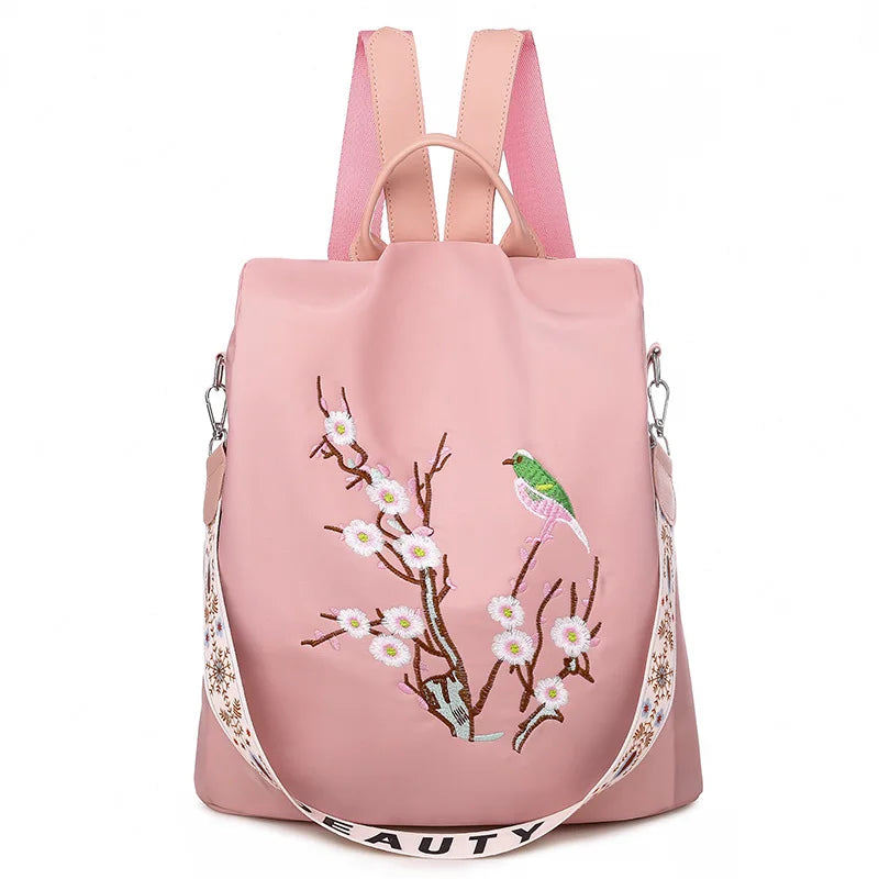 Oxford Anti-theft Women Backpack Embroidery School Bag Large Capacity