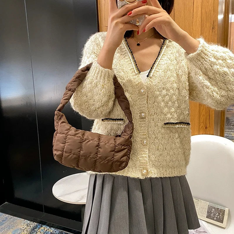 Embroidered Rhombus Oxford Cloth Shoulder Bag for Women