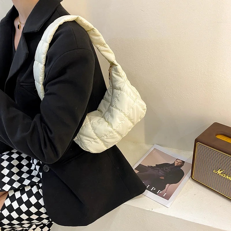 Embroidered Rhombus Oxford Cloth Shoulder Bag for Women
