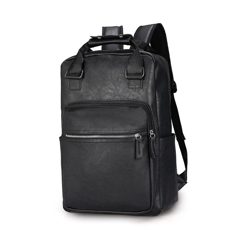 Vintage PU Leather Backpack Men Waterproof Laptop Business Travel Bag