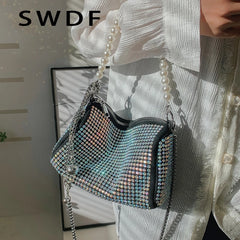 PU Leather Crossbody Bags for Women Lady Beaded Diamond Shoulder Purses Handbags
