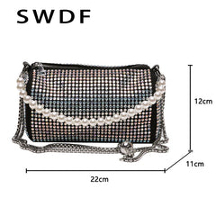 PU Leather Crossbody Bags for Women Lady Beaded Diamond Shoulder Purses Handbags
