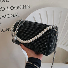 PU Leather Crossbody Bags for Women Lady Beaded Diamond Shoulder Purses Handbags