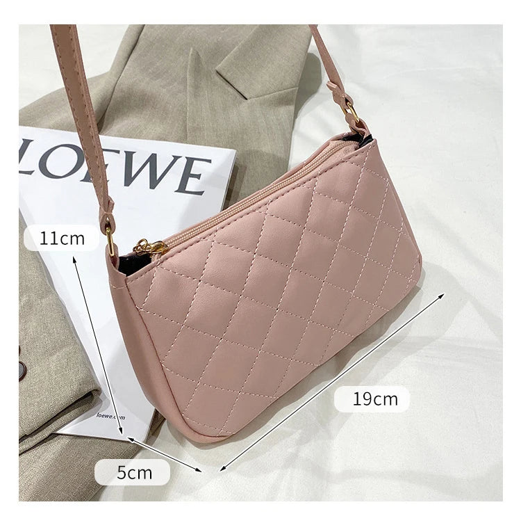 Hot Lingge Mini Bags for Girls, PU Leather Underarm Crossbody Shoulder Female Ba