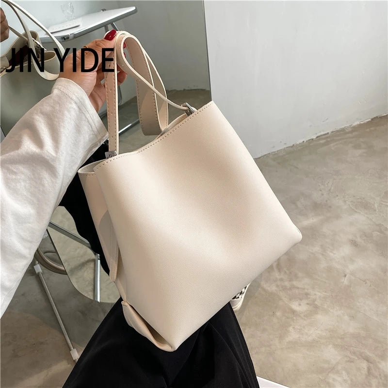 PU Leather Women Bucket Shoulder Bag Solid Casual Female Crossbody bags