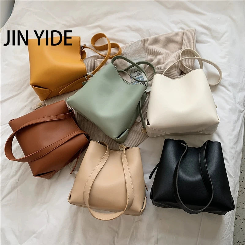 PU Leather Women Bucket Shoulder Bag Solid Casual Female Crossbody bags