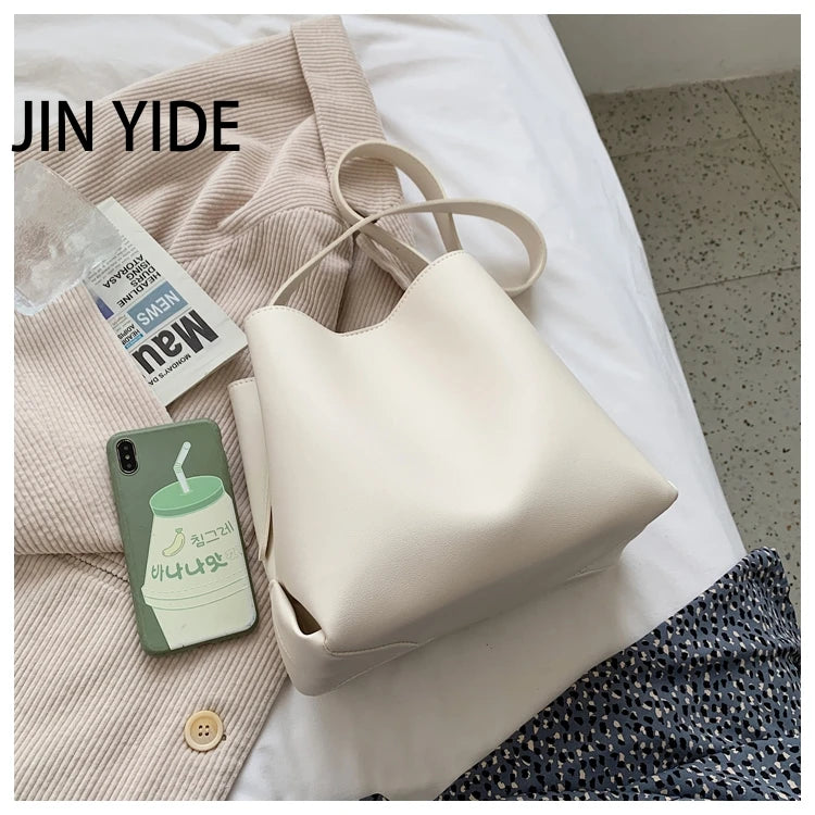 PU Leather Women Bucket Shoulder Bag Solid Casual Female Crossbody bags
