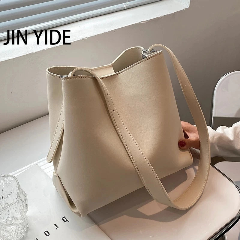 PU Leather Women Bucket Shoulder Bag Solid Casual Female Crossbody bags