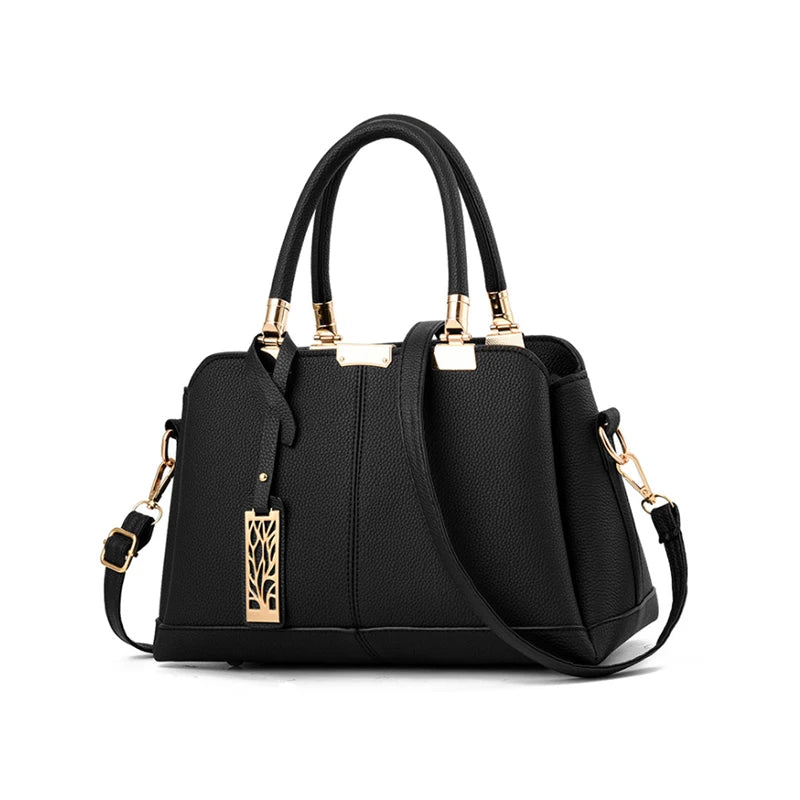 PU Leather Women Shoulder Bag Tree Branches Metal Decor Crossbody Handbag
