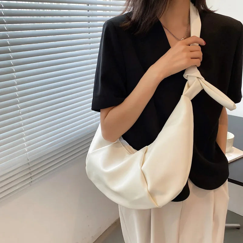 Waterproof PU Leather Women's Shoulder Bag High Pleated Crossbody Handbag