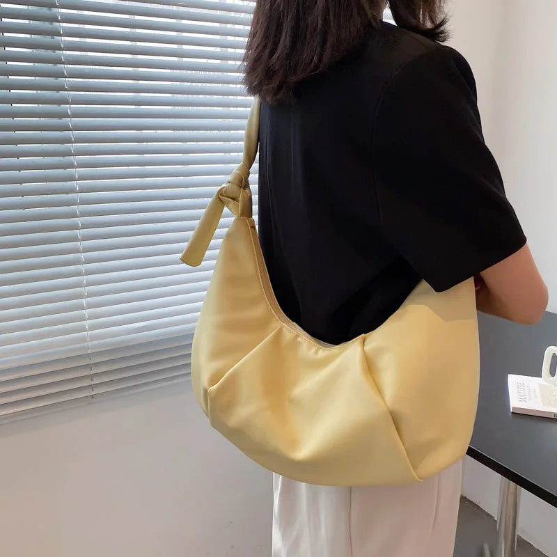 Waterproof PU Leather Women's Shoulder Bag High Pleated Crossbody Handbag