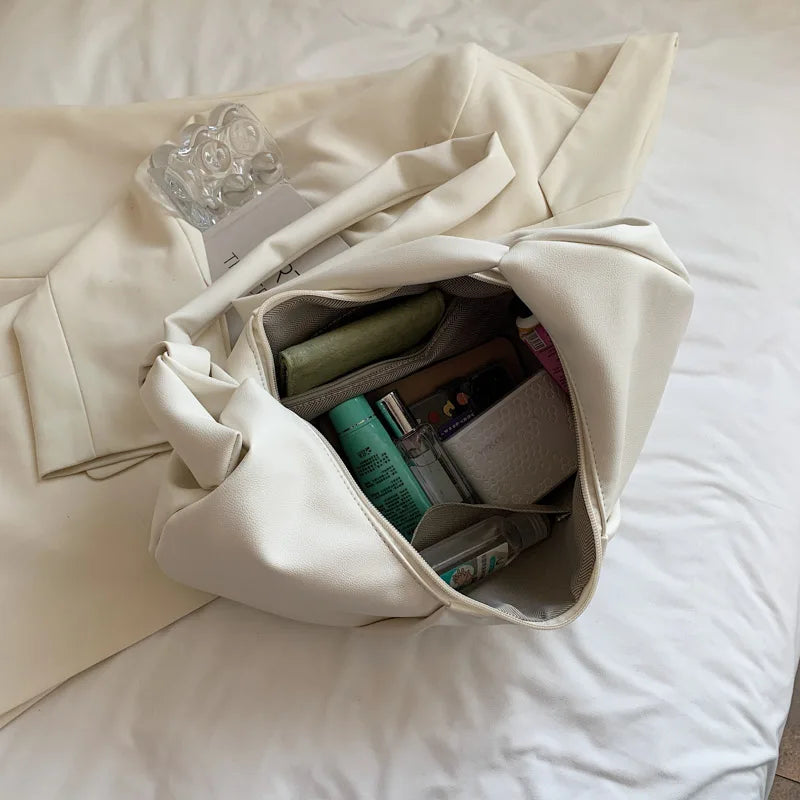 Waterproof PU Leather Women's Shoulder Bag High Pleated Crossbody Handbag