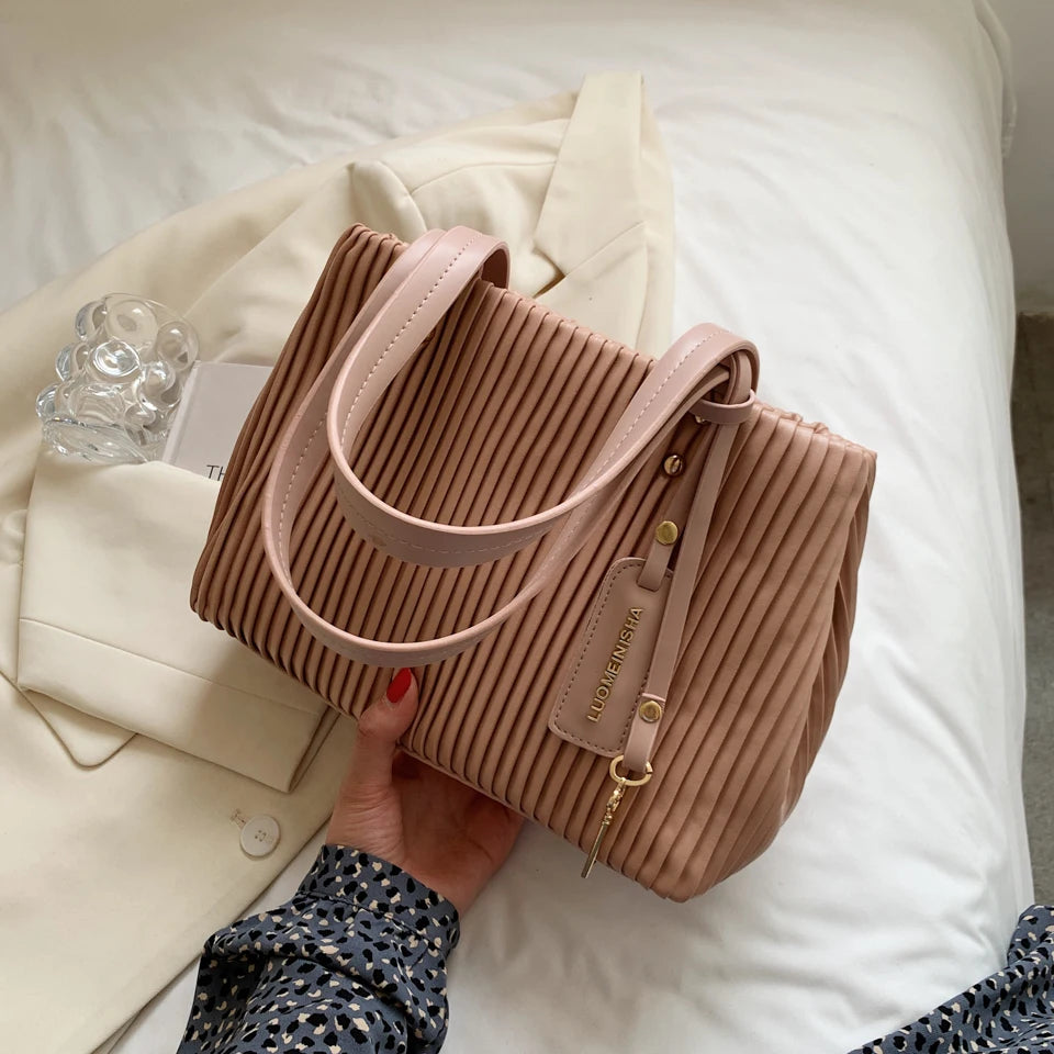 Pleated Style Tote Bag Women Handbag Shoulder Bags