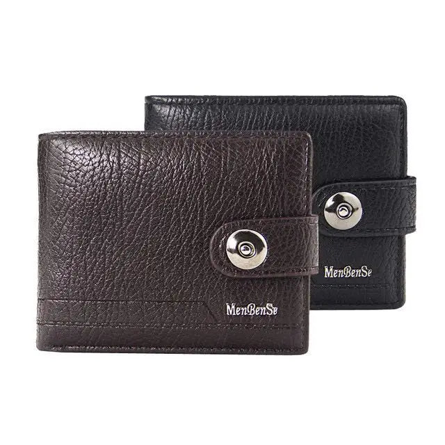 Retro Woven Pattern Leather Men's Short Wallet