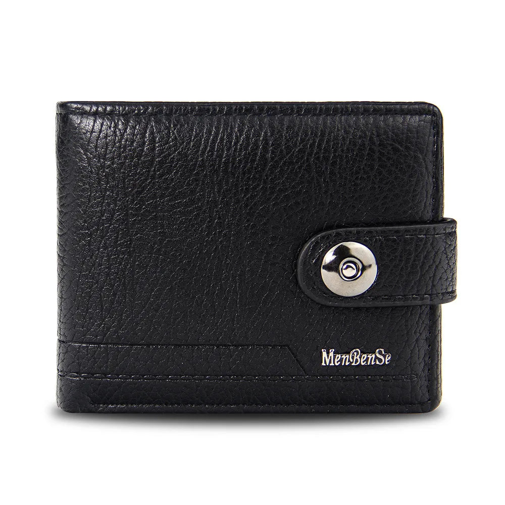 Retro Woven Pattern Leather Men's Short Wallet