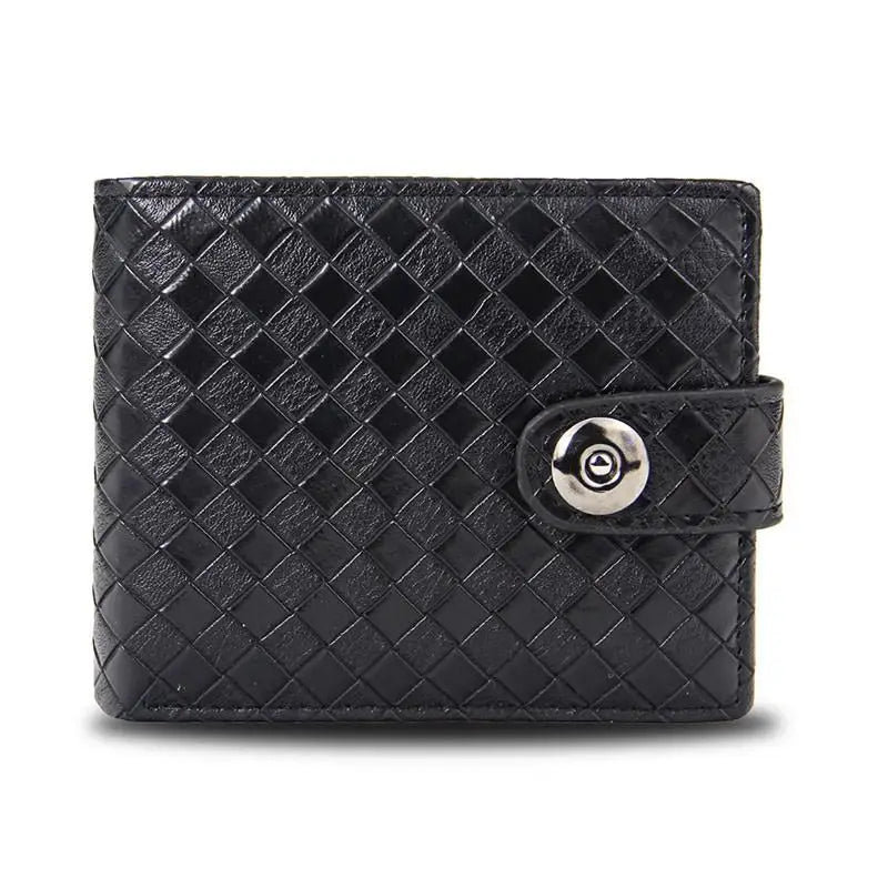Retro Woven Pattern Leather Men's Short Wallet