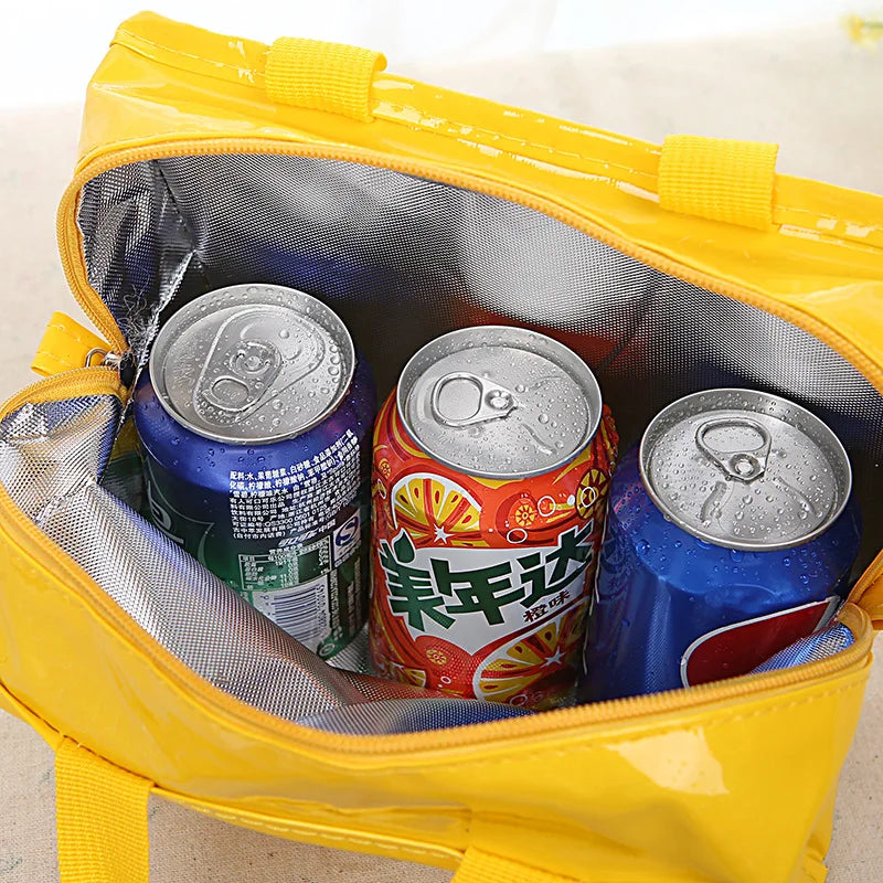 PVC Waterproof Lunch Bag Canvas Stripe Insulated Thermal Food Cooler Tote