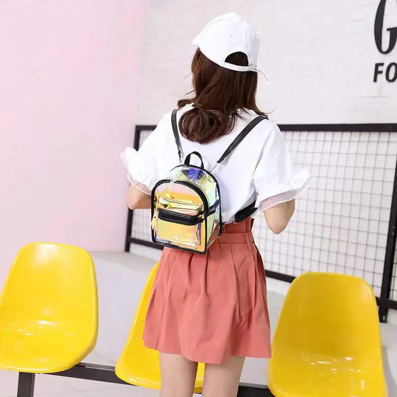 Women's PVC Mini Backpack - Waterproof Transparent Reflective
