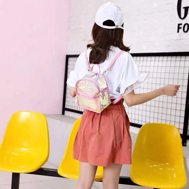 Women's PVC Mini Backpack - Waterproof Transparent Reflective
